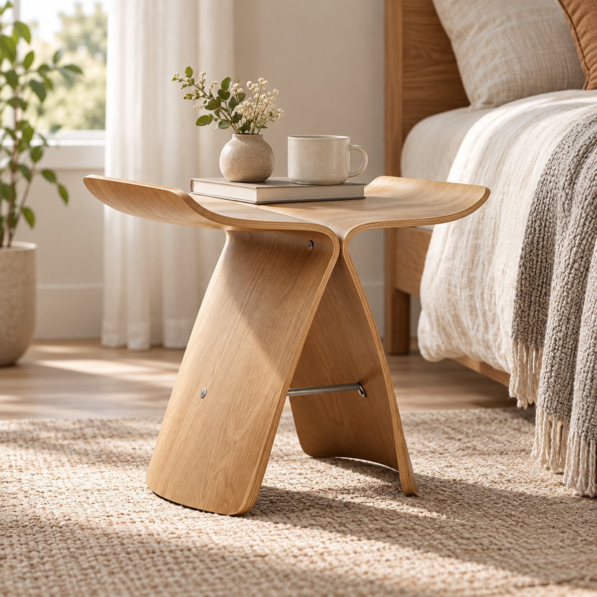 Elegant Wooden Stool Versatile Ottoman Modern Design