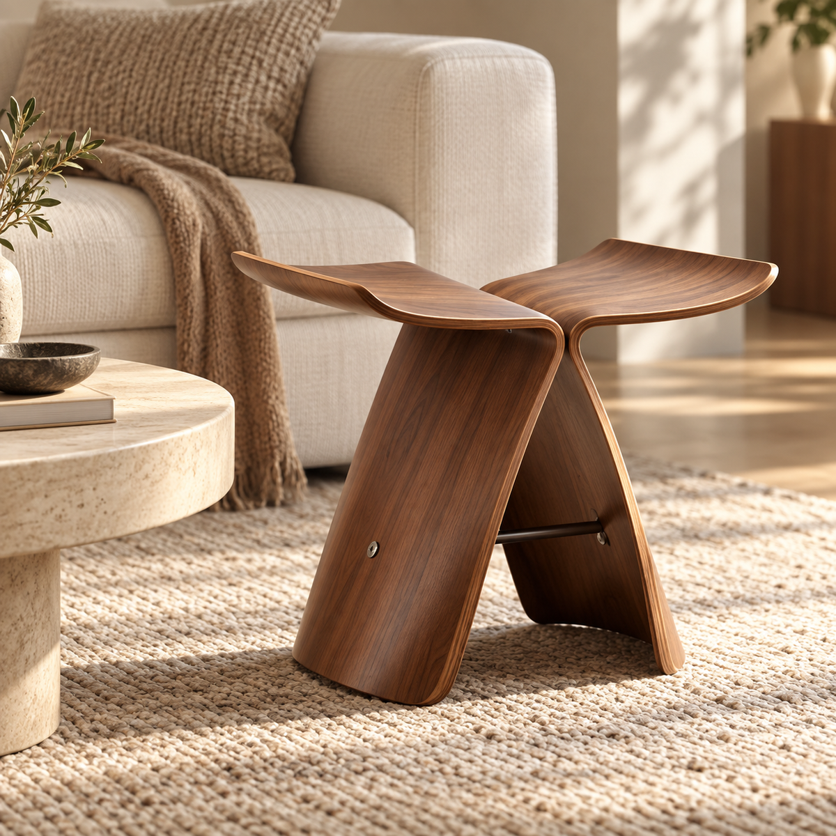 Elegant Wooden Stool Versatile Ottoman Modern Design