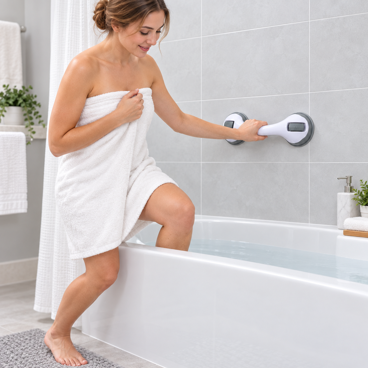 Ergonomic Suction Grab Bar Adjustable Bathroom Safety Aid