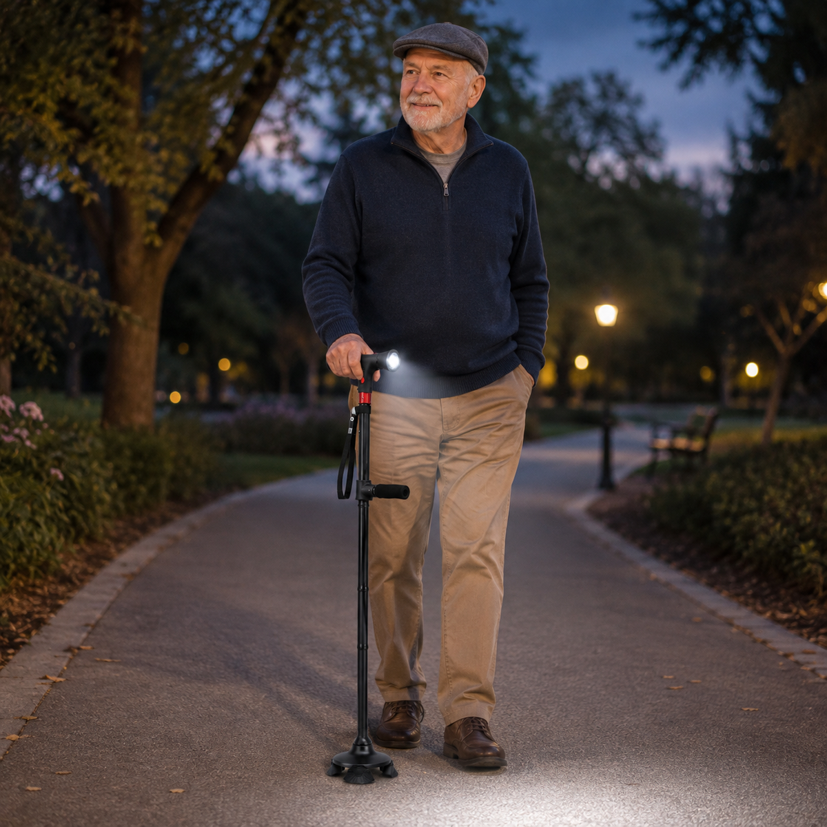 Ergonomic Walking Stick Alarm LED Light Feature