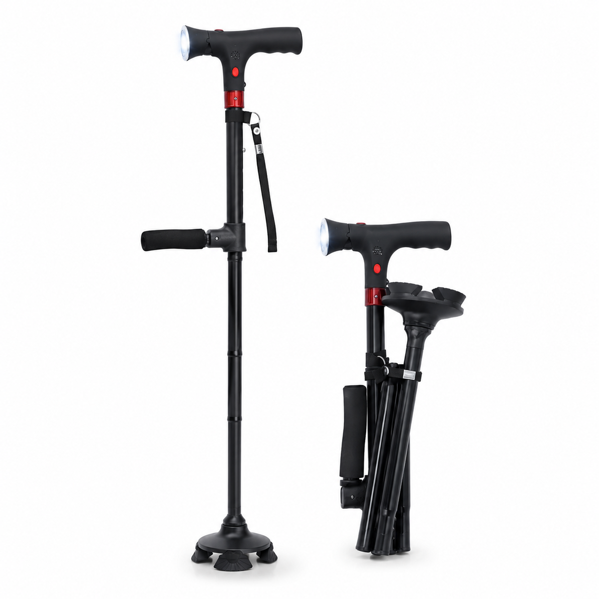 Ergonomic Walking Stick Alarm LED Light Feature