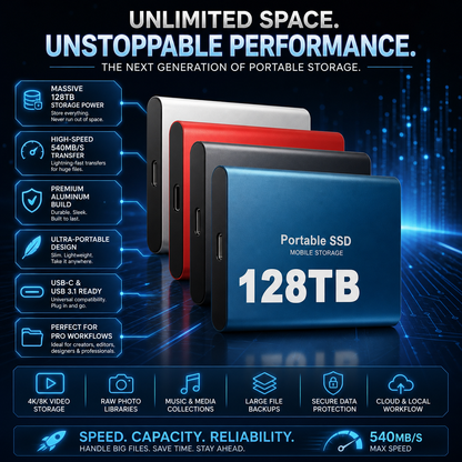 Sale External Hard Drive Portable SSD High Speed USB Storage 128tb