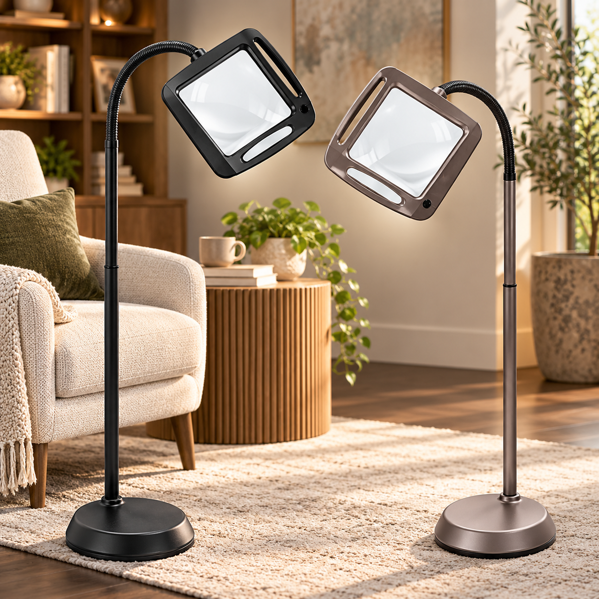 Floor Magnifying Lamp Large Lens LED Adjustable Height