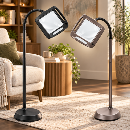 Floor Magnifying Lamp Large Lens LED Adjustable Height