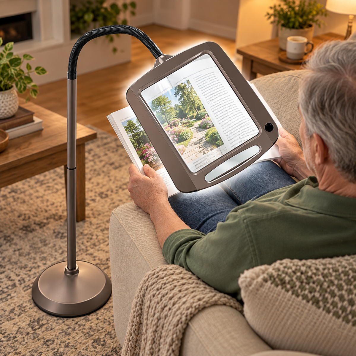 Floor Magnifying Lamp Large Lens LED Adjustable Height