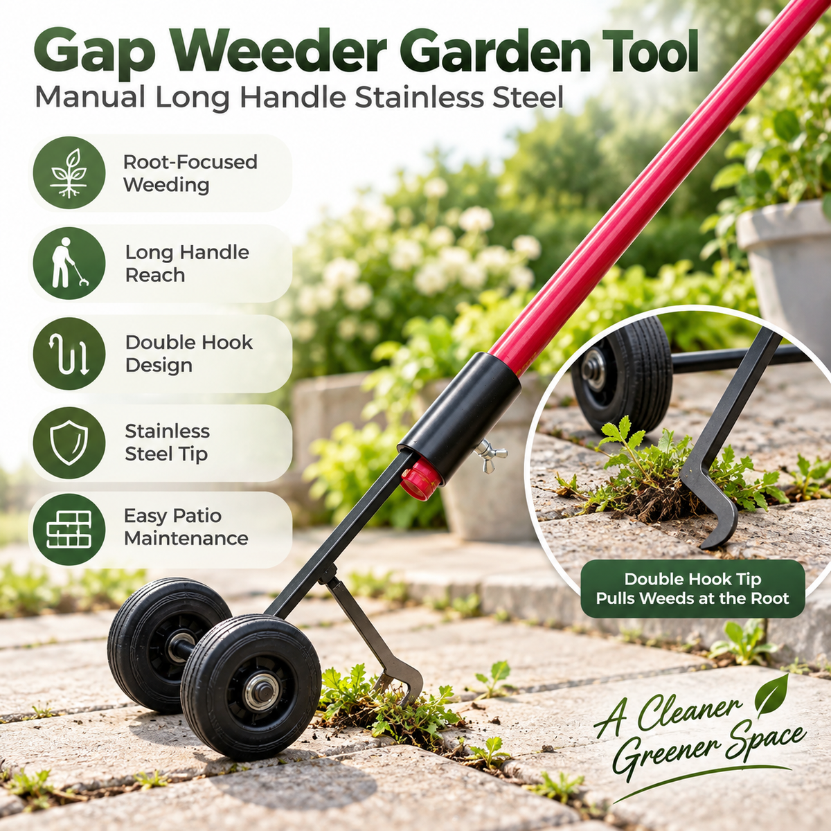 Gap Weeder Garden Tool Manual Long Handle Stainless Steel