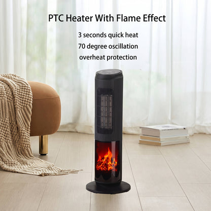 27" Ceramic Tower Space Heater, Electric Heater for Large Rooms with 3D Flame, Oscillation & Remote Control