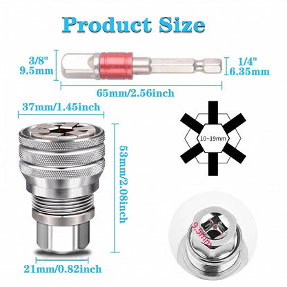 Universal Socket Wrench Tool, Adjustable Multi Function Socket for Ratchet, Torque Wrench & Power Drill