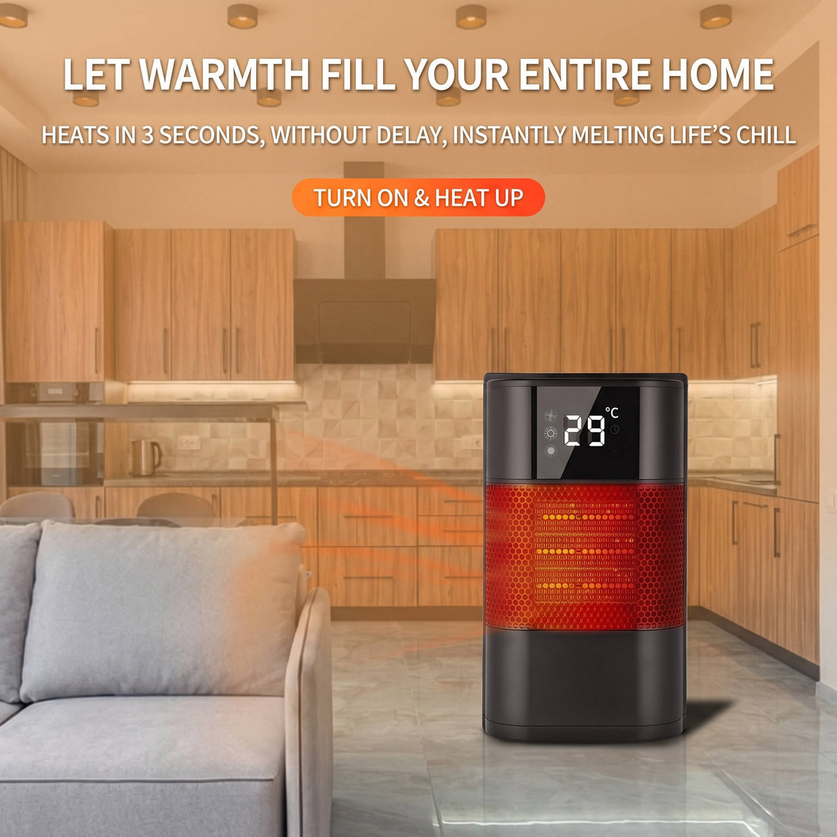 Portable Electric Space Heater, PTC Ceramic Desktop Heater with Digital Display and Thermostat for Bedroom Office Home