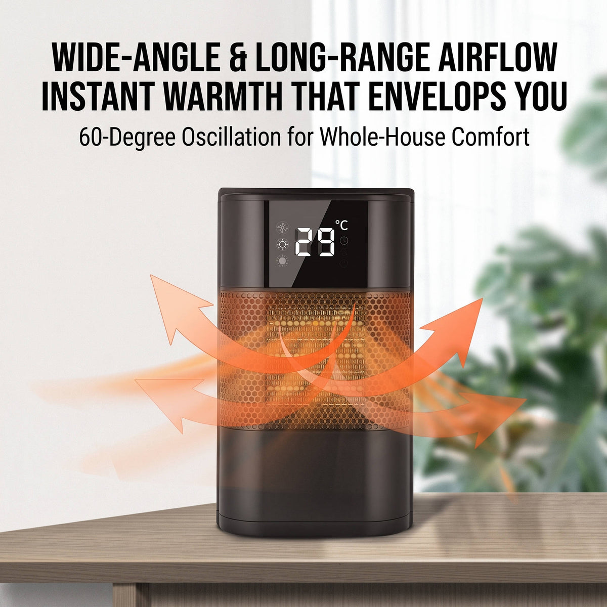 Portable Electric Space Heater, PTC Ceramic Desktop Heater with Digital Display and Thermostat for Bedroom Office Home