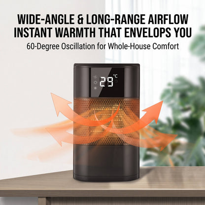 Portable Electric Space Heater, PTC Ceramic Desktop Heater with Digital Display and Thermostat for Bedroom Office Home