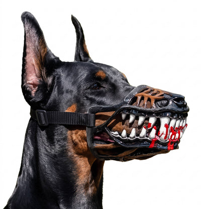 Halloween Red Teeth Dog Muzzle, Realistic Horror Mask with Breathable Anti Bite Basket Design for Cosplay