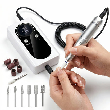 Electric Nail Drill with Variable Speed Control and Six Metal Bits, LCD Display