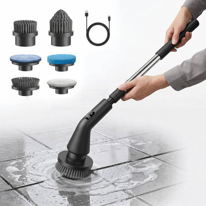 Electric Spin Scrubber with Extendable Handle and 7 Brush Heads for Grout