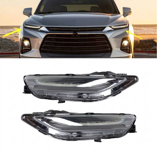 2019 to 2021 Chevrolet Blazer LED DRL Headlights, Clear Lens Black Housing, Left Driver & Right Passenger Side Pair, Direct OEM Fit