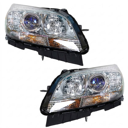 2013 to 2015 Chevrolet Malibu Halogen Headlights, Chrome Housing Clear Projector Lens Assembly, Left Driver & Right Passenger Side Pair, Direct OEM Fit