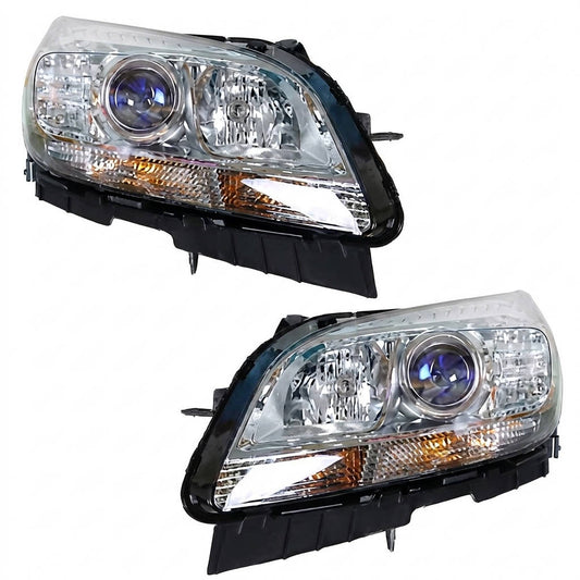 2013 to 2015 Chevrolet Malibu Halogen Headlights, Chrome Housing Clear Projector Lens Assembly, Left Driver & Right Passenger Side Pair, Direct OEM Fit