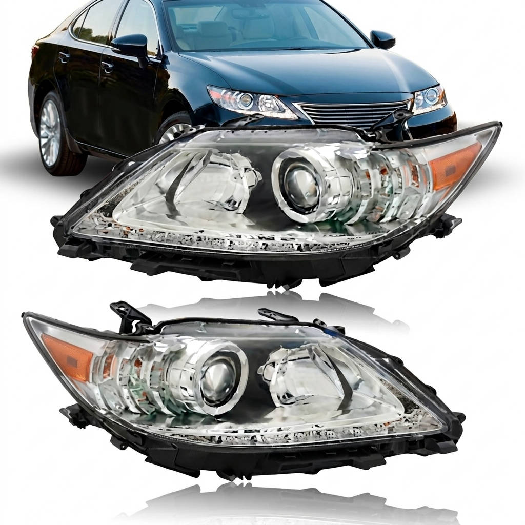 2013 to 2015 Lexus ES300h & ES350 HID Headlights, Chrome Housing Clear Lens, Left Driver & Right Passenger Side Pair, Direct OEM Fit