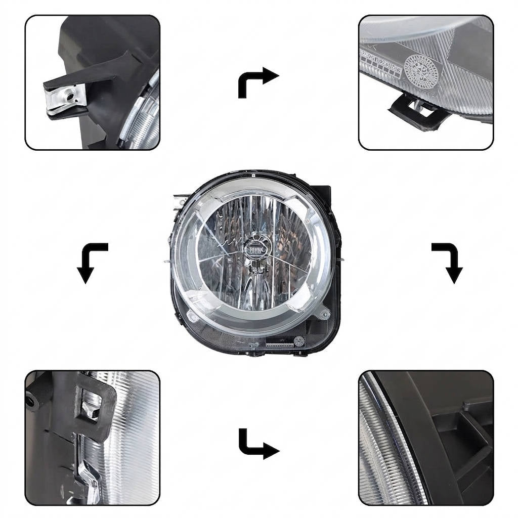 2015 to 2018 Jeep Renegade Halogen Headlights, Black Housing Clear Projector Lens, Left Driver & Right Passenger Side Pair, Direct OEM Fit