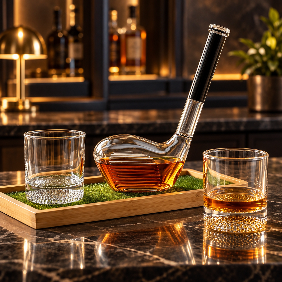 Golf Decanter Set Club Whiskey Includes Tray Glasses