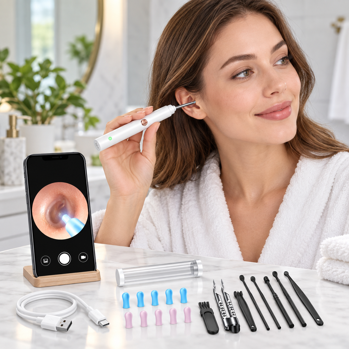 HD Camera Ear Cleaner Rechargeable LED Light Ear Scope