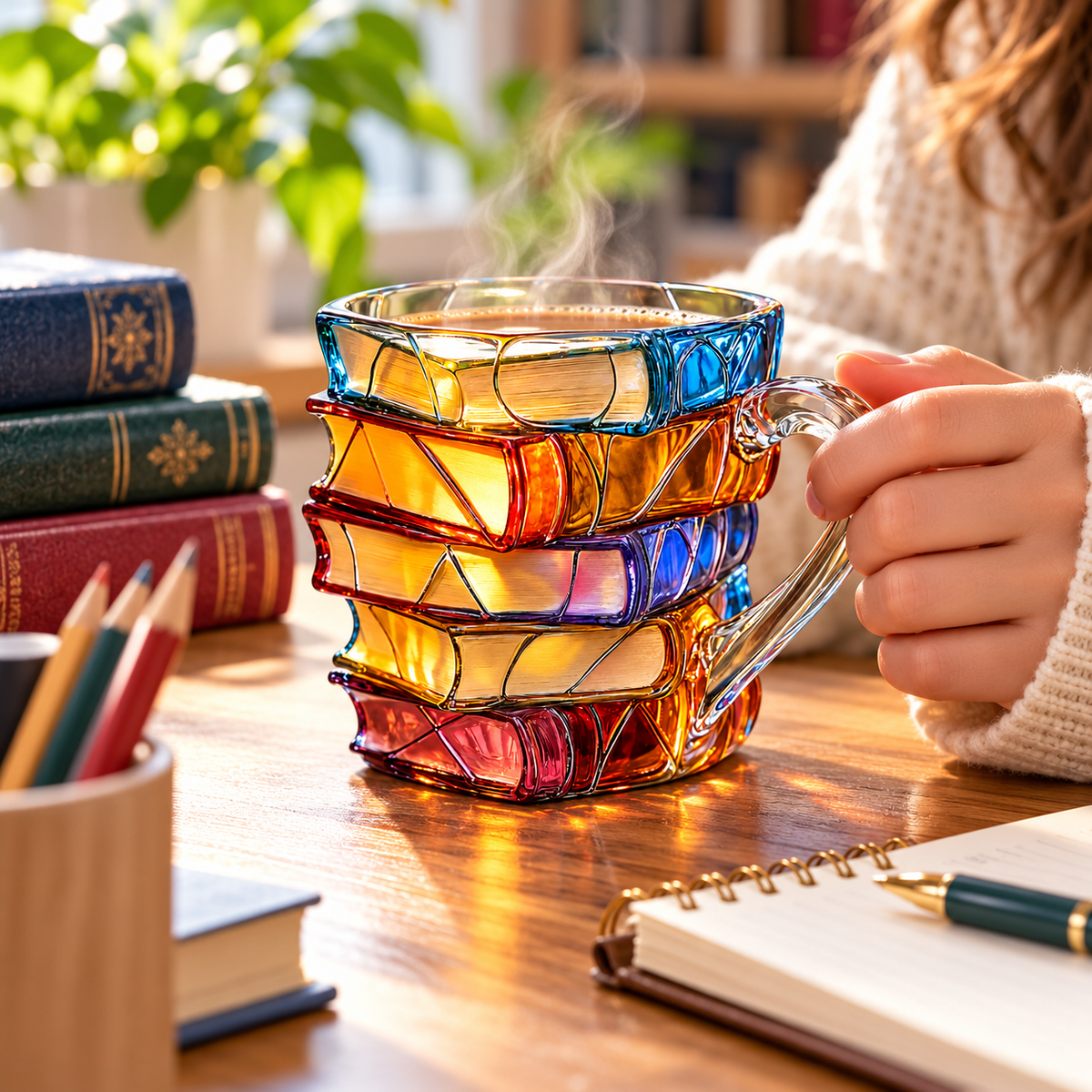 Handcrafted Colorful Book Mug Unique Design Gift Mug