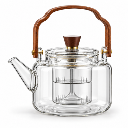Heat Resistant Glass Teapot Wooden Handle Borosilicate