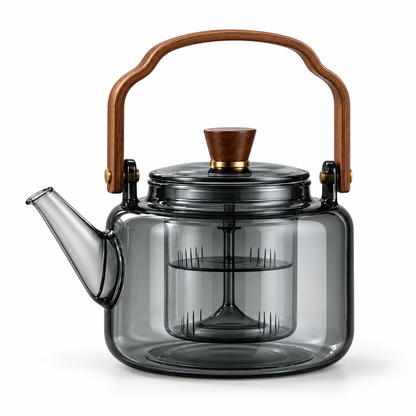 Heat Resistant Glass Teapot Wooden Handle Borosilicate