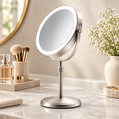 Height Adjustable Makeup Mirror LED Dual Sided Design