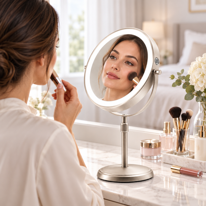 Height Adjustable Makeup Mirror LED Dual Sided Design
