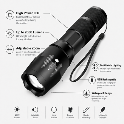 High Power Flashlight LED Tactical Waterproof Multi Mode