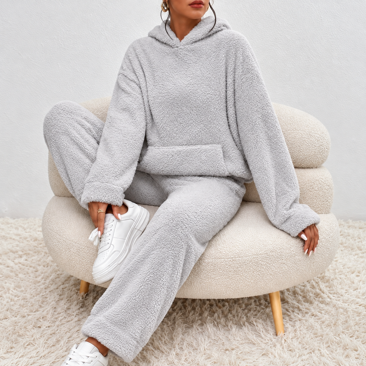 Hooded Loungewear Ultra Comfortable Teddy Pajama Set
