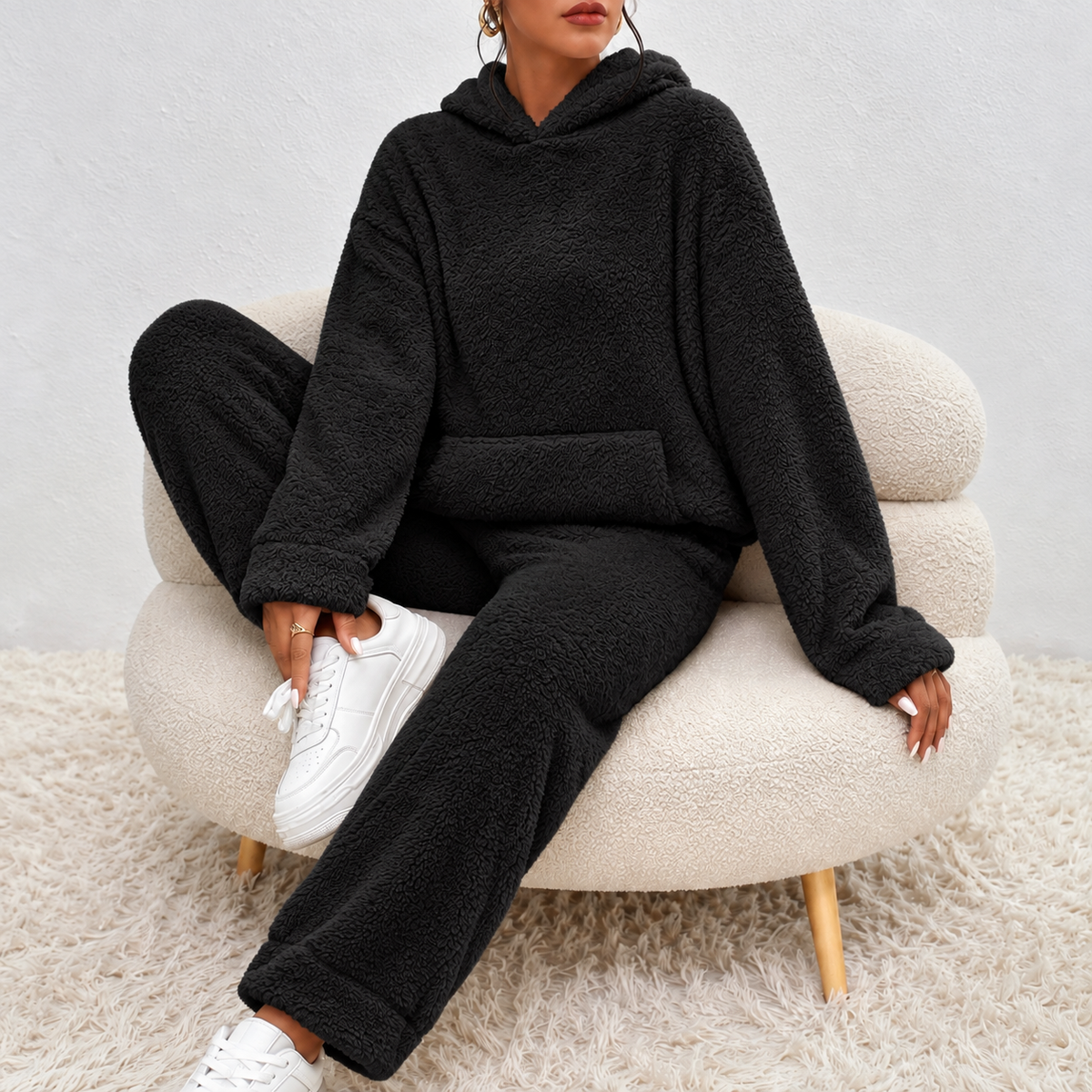 Hooded Loungewear Ultra Comfortable Teddy Pajama Set