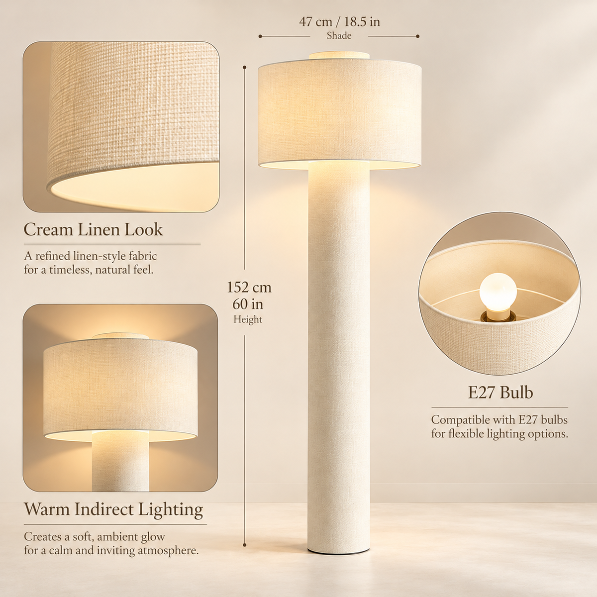 Indirect Lighting Floor Lamp Tall Decorative Design