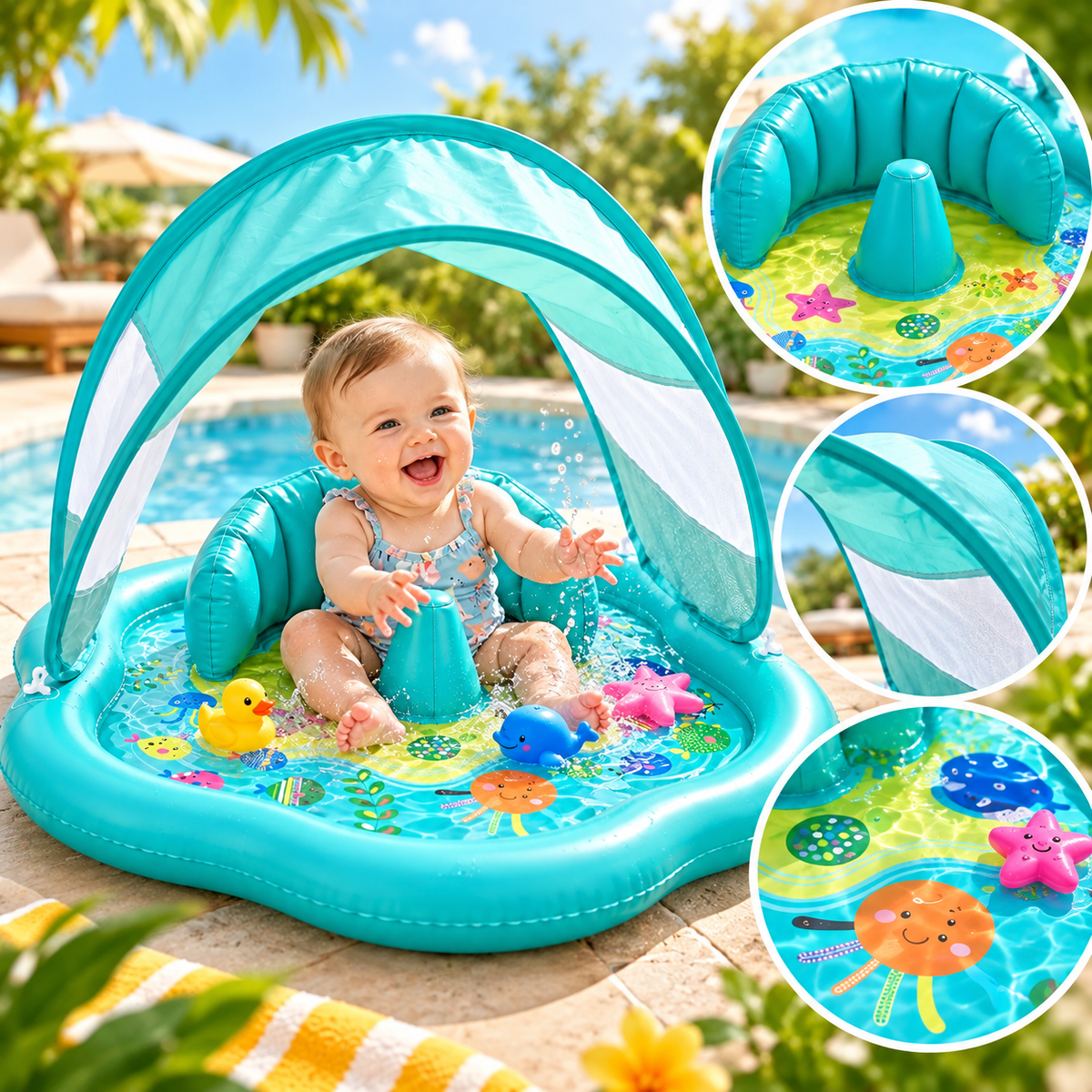 Inflatable Water Mat Baby Water Play Sunshade Included
