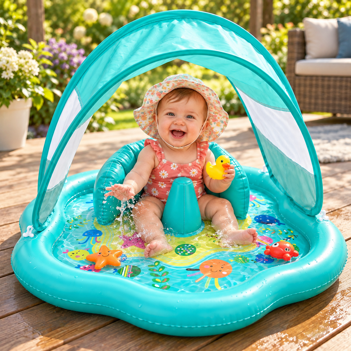 Inflatable Water Mat Baby Water Play Sunshade Included