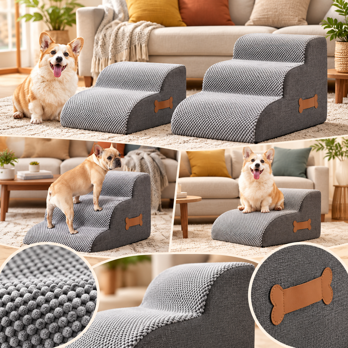 Joint Friendly Dog Stairs Soft Foam Pet Access