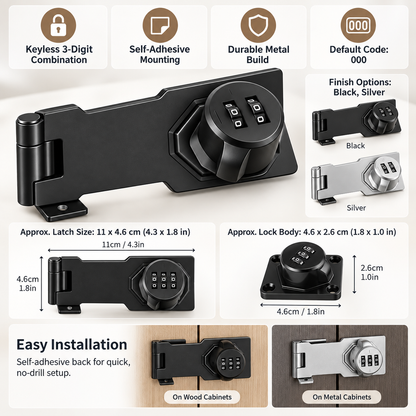 Keyless Cabinet Lock Latch Metal Self Adhesive