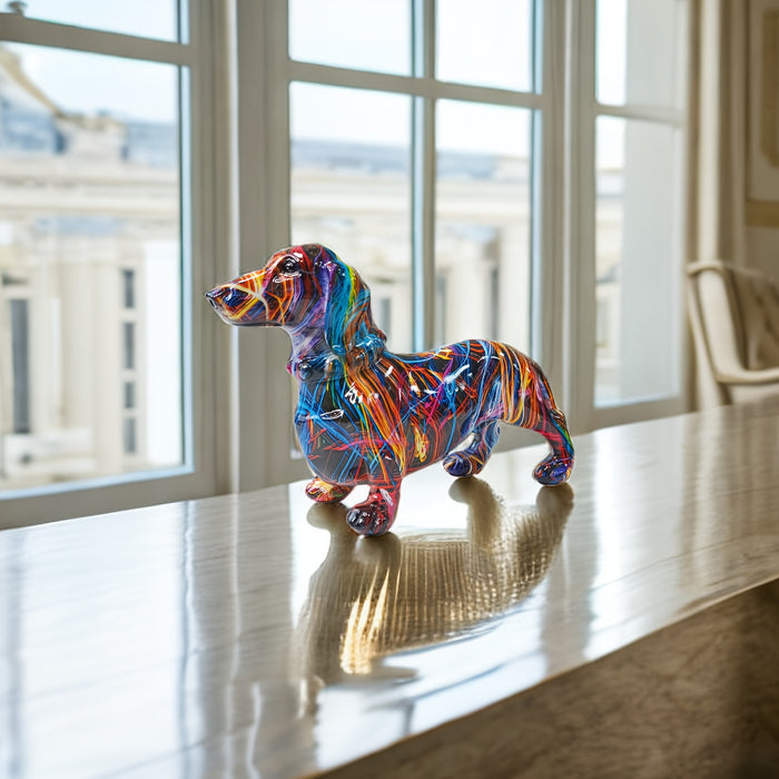 Dachshund Decorative Statue with Vibrant Multicolor Finish and Stable Base