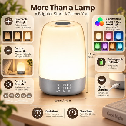 LED Dimmable Light Sounds Rechargeable Alarm Lamp
