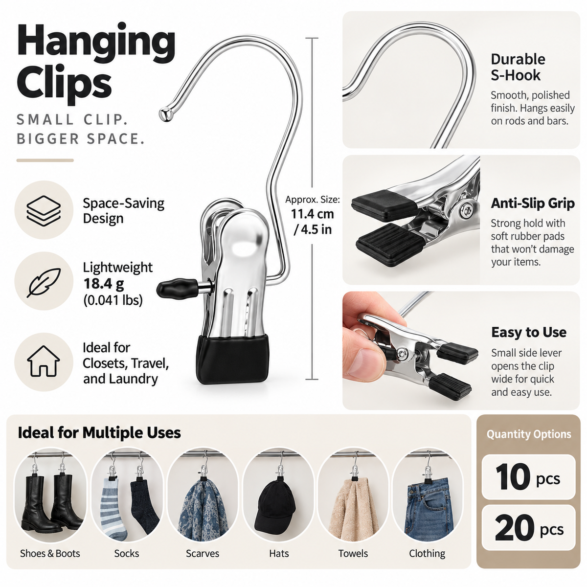 Lightweight Space Saving Hanging Clips Home Organization