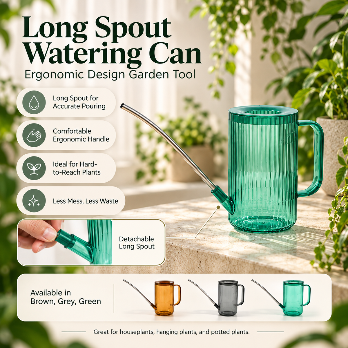 Long Spout Watering Can Ergonomic Design Garden Tool