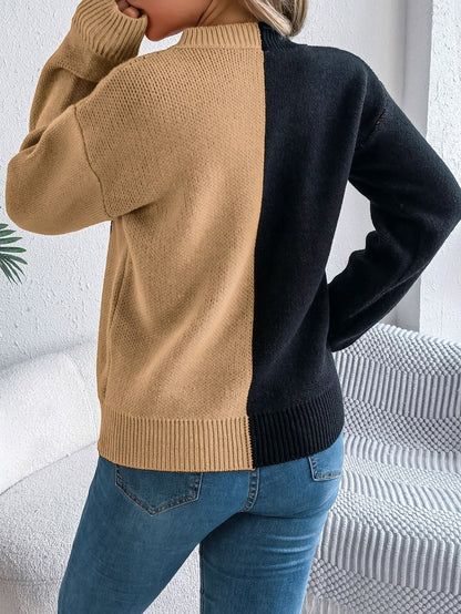 Pullover Knit Sweater with Jack O' Lantern Design and Ribbed Cuffs, Midi Length