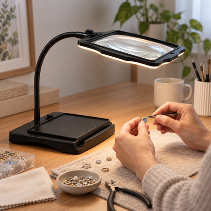 Magnifying Desk Lamp Hands Free Adjustable Arm Design