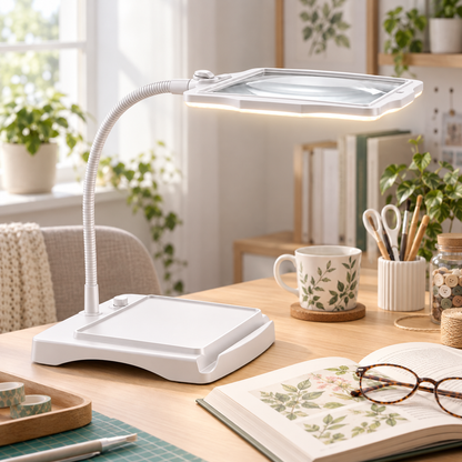 Magnifying Desk Lamp Hands Free Adjustable Arm Design