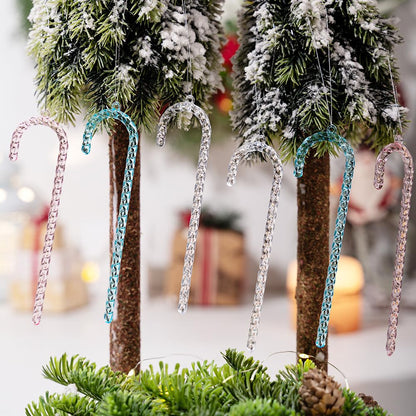 Acrylic Candy Cane Ornaments – Crystal Clear Christmas Tree Hanging Decorations for Winter Parties and Festive Holiday Displays