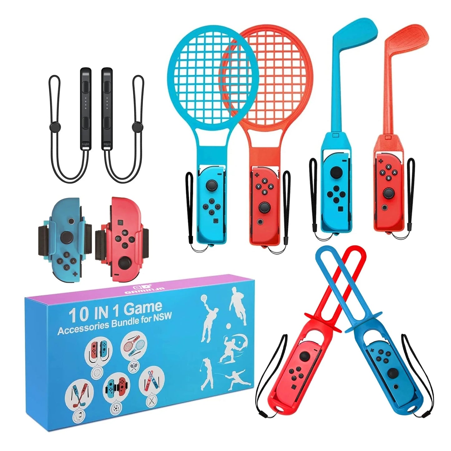 Handheld Sports Accessories Kit – 10-in-1 Gaming Bundle with Golf Clubs and Motion Sports Gear for Switch OLED Players