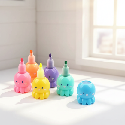 Octopus Highlighter Pen Set – 5-in-1 Cute Multicolor Marker for Note Taking, Journaling, School Supplies and Creative Drawing