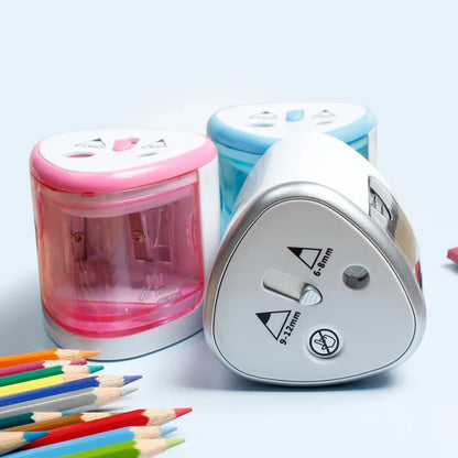 Automatic Electric Pencil Sharpener – Dual Hole Battery Powered Sharpener with Auto Stop for School and Office Supplies