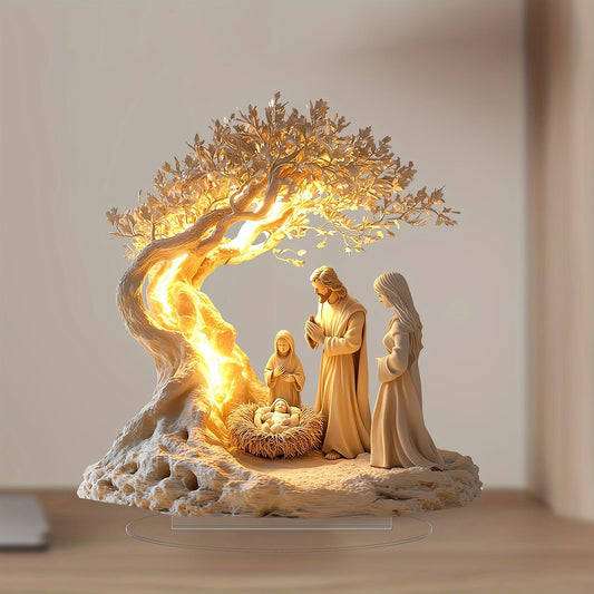 Nativity Jesus Birth Ornament – Decorative Acrylic Christmas Figurine for Holiday Home, Office, Shelf and Seasonal Display